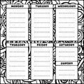 Hand drawing black and white weekly planner template. Royalty Free Stock Photo