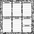 Hand drawing black and white weekly planner template. Royalty Free Stock Photo