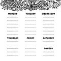 Hand drawing black and white weekly planner template. Cute doodle stationery organizer and schedule for daily plans, diary, Royalty Free Stock Photo