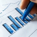 Hand drawing blue graph with pen on paper, concept of data analysis. Royalty Free Stock Photo