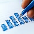 Hand drawing blue line graph on paper with pen Royalty Free Stock Photo