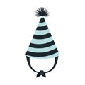 Hand drawing blue party hat with thick lines around decoratives