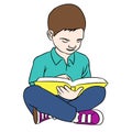 Hand drawing A boy reading - Vector Illustration Royalty Free Stock Photo