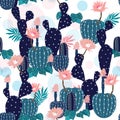 Hand drawing Cactus Plant and flowers Seamless Pattern. Exotic