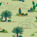 Hand drawing cactus and succulent plants seamless pattern on pastel green background,for decorative,fashion,fabric,textile,print Royalty Free Stock Photo