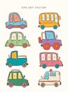 Hand drawing car cartoon collection, doodle vector, vintage design Royalty Free Stock Photo