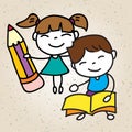 Hand drawing cartoon character education back to school happy kid background Royalty Free Stock Photo