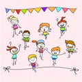 Hand drawing cartoon happy kids running marathon Royalty Free Stock Photo