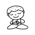 Hand drawing cartoon happy monk mediation