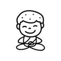 Hand drawing cartoon happy monk mediation