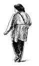 Hand drawing of casual elderly city woman walking alone outdoor Royalty Free Stock Photo