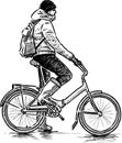 Hand drawing of a casual stopping bicyclist