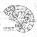 Hand drawing chameleon illustration. Graphic art.