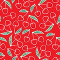 Hand drawing Cherry berry Fashion sketch seamless pattern isolated on red background. Vector illustration print design. Royalty Free Stock Photo