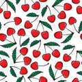 Hand drawing Cherry berry Fashion sketch seamless pattern isolated on white background. Vector illustration print design Royalty Free Stock Photo