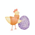 Easter chicken is holding egg decor for Holiday Season Royalty Free Stock Photo