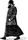 Sketch of orthodox priest striding down street