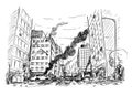 Hand Drawing of City Street Destroyed by War or Riot or Disaster Royalty Free Stock Photo