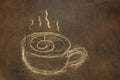 Hand drawing of coffee cup on grungy blackboard