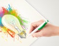 Hand drawing colorful idea light bulb with a pen Royalty Free Stock Photo