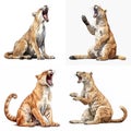 hand drawing cougar stretching its legs with its tail raised, cute relaxed posture, white background, Generative AI