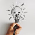 Hand Drawing Creative Light Bulb Idea Sketch. Concept of Innovation Royalty Free Stock Photo
