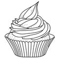 Hand drawing cupcake; black and white vector illustration.