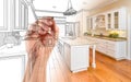 Hand Drawing Custom Kitchen Design With Gradation Revealing Photograph. Royalty Free Stock Photo