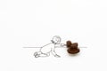 Hand drawing cute cartoon baby playing with toy rocking horse. Minimal, creative or food art concept. Copy space