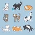 Hand drawing cute cats. Vector kitty collection