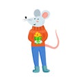 Hand drawing cute Christmas mice in cozy clothes. Royalty Free Stock Photo