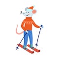 Hand drawing cute Christmas mice in cozy clothes. Royalty Free Stock Photo