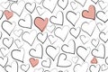 Hand drawing doodle pattern with different hearts and pink spots on a white background. raster illustration for prints, wallpapers