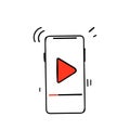 hand drawing doodle play video button on mobile phone illustration