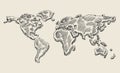 Hand drawing doodle world map. Vintage earth vector sketch. Royalty Free Stock Photo