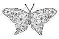 Hand drawing doodles art with flowers. Black and white abstract outline butterfly vector illustration Royalty Free Stock Photo