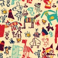 Hand drawing doodles color seamless pattern. Royalty Free Stock Photo