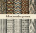 Hand drawing ethnic seamless patterns set