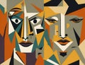 Hand drawing faces in cubism style. Abstract surreal vector template