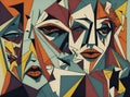 Hand drawing faces in cubism style. Abstract surreal vector template