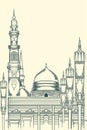 Hand drawing famous islamic building of nabawi mosque