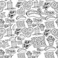 Hand drawing fast food doodles pattern