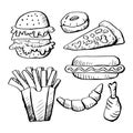 Hand drawing fast food icon set Royalty Free Stock Photo