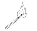 Hand drawing of fire burning Match -Vector Drawn Illustration