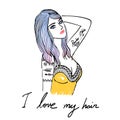 Hand drawing of Girl, girl, Boho girl, Boho chic, Young beautiful woman with tattoo for T- Shirt design, poster and element fo