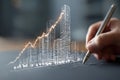 Hand Drawing Glowing Graph Transforming into Skyscrapers, Business Growth Metaphor Royalty Free Stock Photo