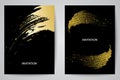 Hand drawing gold brush stroke paint spot on a black background, handmade vector illustration