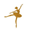 Hand drawing gold silhouette Ballerina.Woman Dancer in tutu and pointe shoes.Vector Line isolated drawing illustration