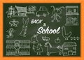 Hand drawing on green chalkboard with text BACK TO SCHOOL-Vector Illustration Royalty Free Stock Photo