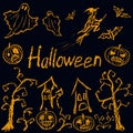 Hand drawing Halloween silhouette like kids drawn funny horror symbol.